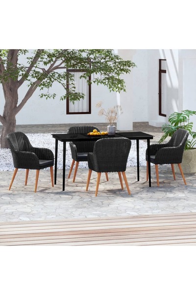 vidaxl طقم طعام للحديقة مكون من 5 قطع مع وسائد باللون الأسود