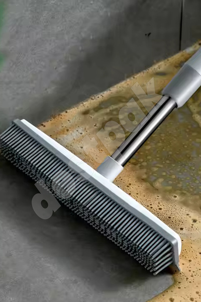 Destpak Rubber Floor Brush with Squeegee - Easy to Clean - Stain-Resistant Brush - Silicone Sweeper