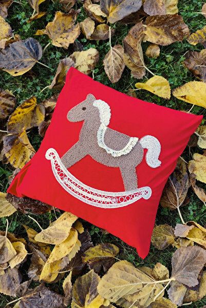 Sevim Husă pentru pernă cu broderie cu tematică de Anul Nou - Cal balansoar - 43x43 cm