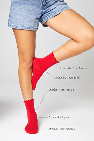 bamboo star Бамбукови дамски чорапи с набори, без ластици, без шевове, 3 чифта червени чорапи/неоставящи следи/нестесняващи чорапи