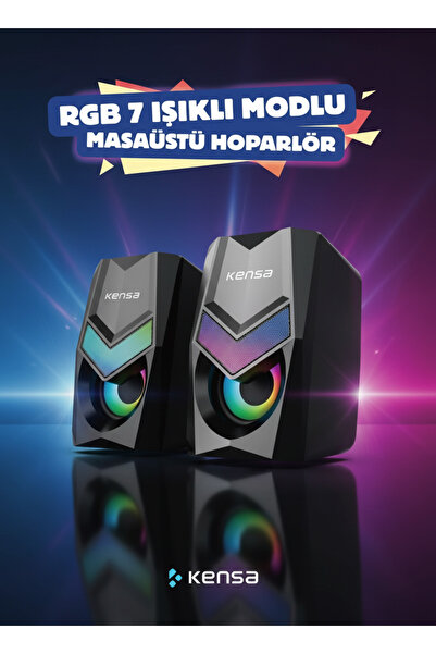 Kensa RGB Işıklı Masaüstü USB Hoparlör – 6W Stereo Ses, 1000 mAh Şarjlı, Bilgisayar & Laptop Uyumlu