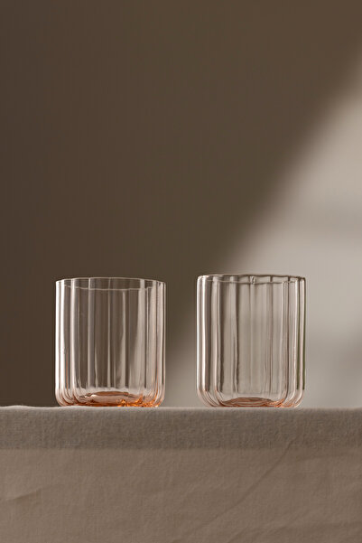 Rakle Flower Handmade Self-Colored Set of 2 Water Glasses Pink 450 Cc