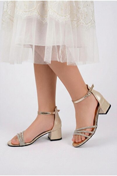 Prensesbenim Gold mazemeden 3 taşlı çocuk abiye ayakkabı