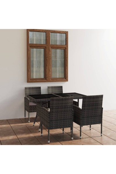 vidaxl طقم طعام للحديقة من 5 قطع من البولي راتان، لون أنثراسيت ورمادي