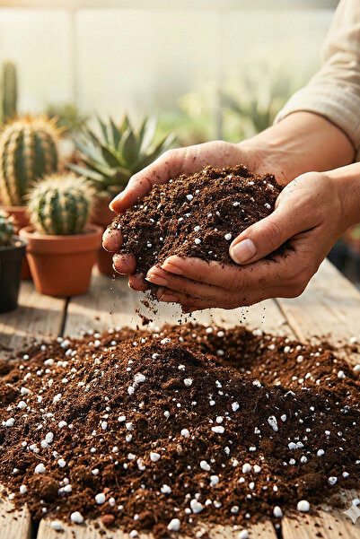 Badem10 (5 LİTRE) Organik Cocopeat Perlit Pomza Karışımlı Kaktüs ve Sukulent Toprağı Toprak