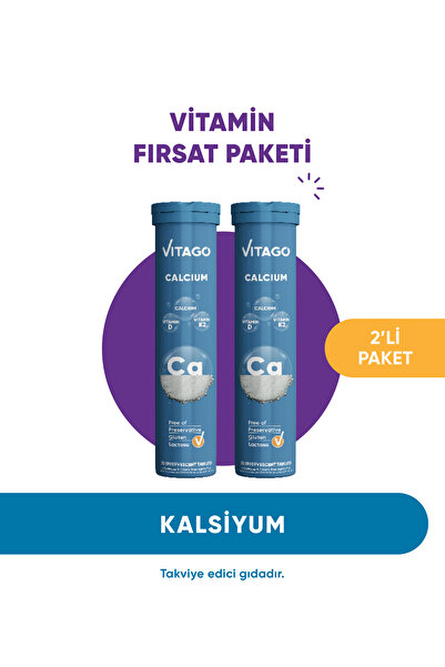 Vitago 2'li Paket- Kalsiyum, D3, K2 Vitamini Içeren Efervesan Tablet