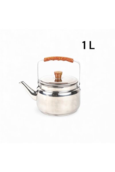 cc bin shihon Stainless steel teapot with brown handle, 1 liter