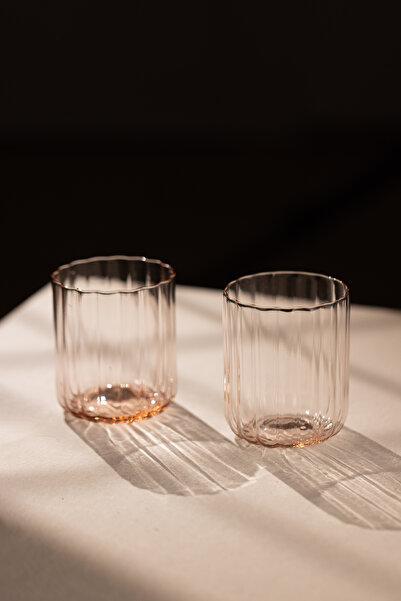 Rakle Flower Handmade Self-Colored Set of 2 Water Glasses Pink 450 Cc