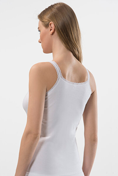 TÜREN Γυναικείο Σετ Καμισόλες με Λεπτομέρεια Ρίγες και Λεπτές Τιράντες 2 τεμαχίων Βαμβακερό Αθλητικό Σετ 204/Λευκό