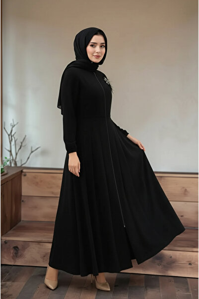 Ferruce Tesettür Broş Detaylı Mevlana Model Kadın Ferace Günlük ve Özel Gün Ş...