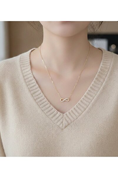 stainless steell سلسلة ذهبية اللون - قلادة من الفولاذ بتصميم إنفينيتي