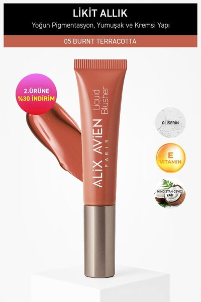 Alix Avien Yoğun Pigmentli E Vitaminli Mat Bitişli Kremsi Likit Allık - Liquid Blusher 05 Burnt Terracotta