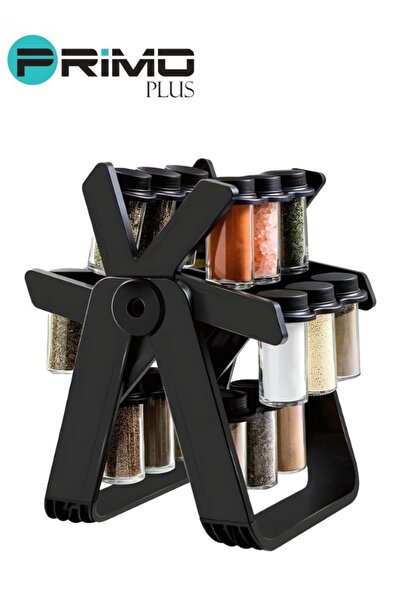 Denx منظم رفوف التوابل الدوارة مع 18 برطمان توابل زجاجي، يدور 360 درجة DX2504