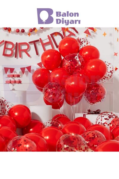 BALON DİYARI 10 adet Kırmızı ve Şeffaf pullu Balon