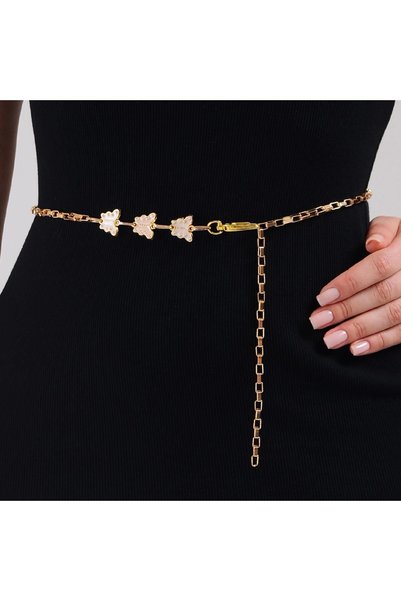 Duke Nickle Women's Gold 3-Piece Butterfly Figured Elegant Design Adjustable Chain Belt
