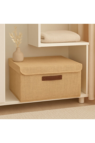 aydev home collection Mega Boy Doğal Jüt Kapaklı Dolap Içi Çamaşır Oyuncak Düzenleyici Katlanır Mega Saklama Kutusu