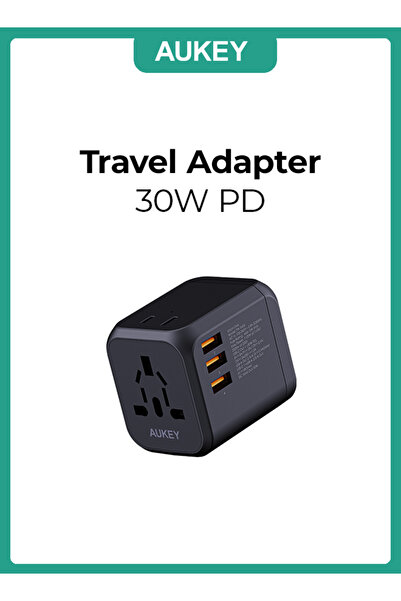 AUKEY محول سفر يونيون وان PD 30 واط من النوع C PD + 3 منافذ USB-A PA-TA04 أسود