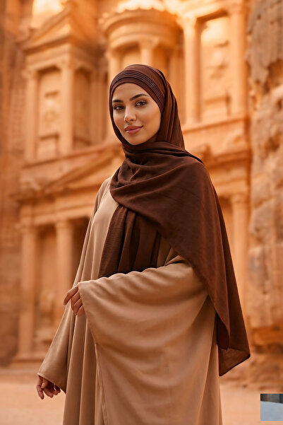 Aisha's Design Dikişli Pileli Pratik Şal,Kahverengi,CPS-90