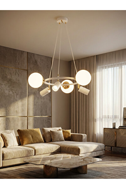 avimonaydınlatma RİNGA 6 LI CAMLI - SPOTLU BEYAZ - ALTIN RENKTE BEYAZ GLOB CA...