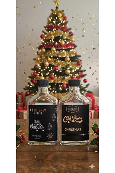 COLD BREW TREND by uğur cadırcı Christmas Themed Glass Bottle – Decorative Set of 6 |   Gift, Presentation, Special Design, Waterproof Sticker