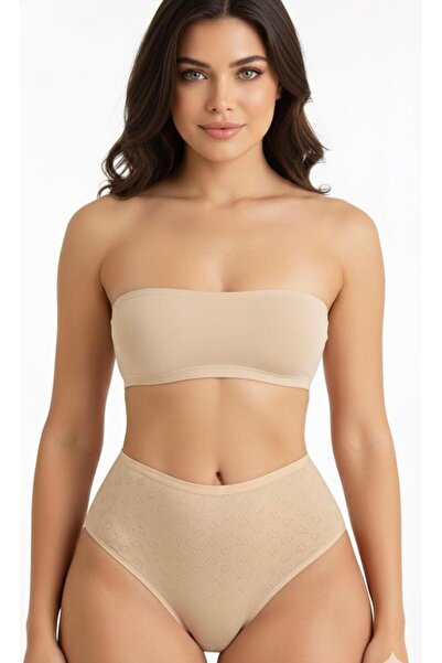 Onurel Women's 100% Cotton 12-Piece Heart High Waist 6-White-6-Skin Panties Set