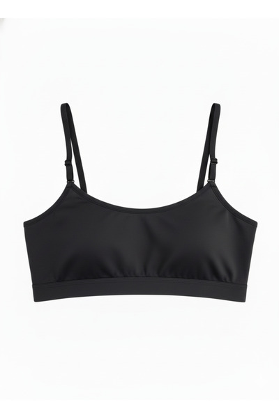 Hmd Black Women's Half Tank Top Bustier with 3-Piece Pad Adjustable String Straps