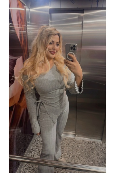 Maison MeDa Gray Asymmetrical One Shoulder Corded Fabric Gathered Flounce Sle...