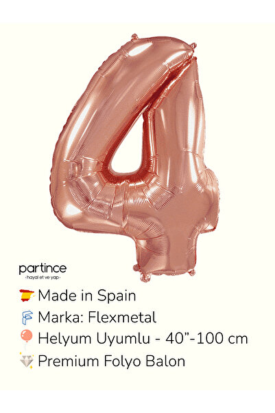 partince 40'' 100 cm Rose Gold Rakam Folyo Balonlar