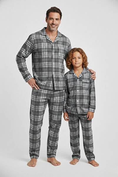 Zekalya Σετ πιτζάμες γκρι από ύφασμα σουέτ με καρό σχέδιο (πωλείται χωριστά)