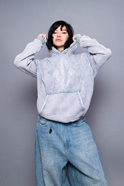 Sekizbiraltı هودي أبيض كبير الحجم مطبوع عليه حجر النجمة للجنسين