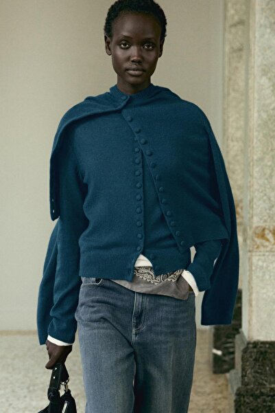 Massimo Dutti Kaplama düğmeli %100 yün triko hırka