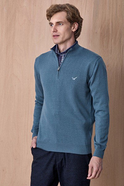 SMILE Hamnes Petrol 100% Cotton Zippered Knitwear