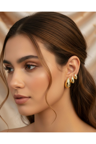 Silay أقراط من الفولاذ مكونة من 3 قطع مع حجر قطرة الماء