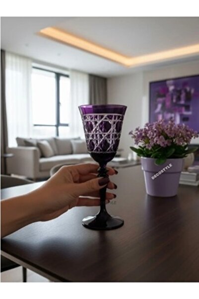 DECOSTYLE Gloria El Kesmesi Renkli Kadeh Bardak 270 cc - Tekli Lüks Ayaklı Cam Su ve Meşrubat Sunumu