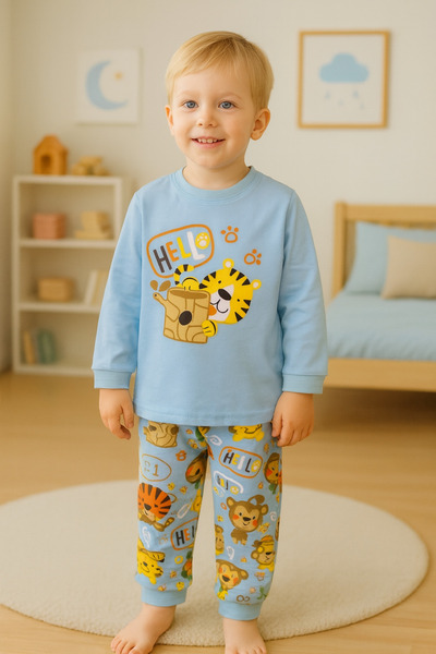 elmas kids Male Child 100% Cotton Patterned Pajamas Set