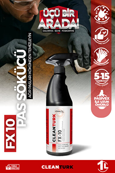 CleanTurk FX10 En İyi Pas Sökücü ve Pas Çözücü Demir Metal ve Yüzey Pas Temizleme 1 KG SPREY