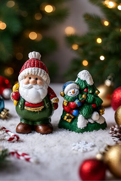 Genel Markalar Renkli El Yapımı Noel Ağacı ve Baba Biblo Dekoratif Set