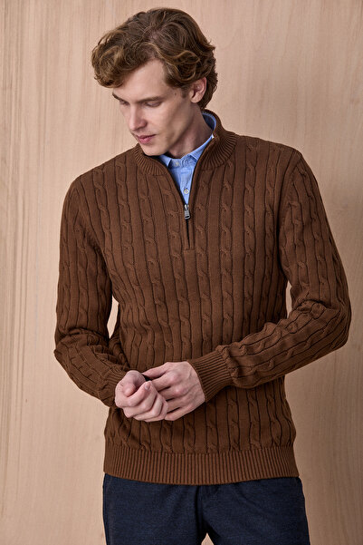 SMILE Dramen Tobacco Color 100% Cotton Zippered Knitwear