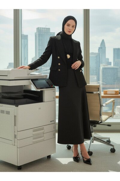 Refka Flared Skirt with Side Button Detail - Black -