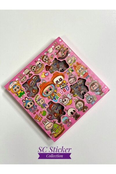 SC Sticker Collection Kawaii Labubu Karakter Serisi Pembe Kutu 4 Bölüm 96 Yaprak 576 Adet Sticker Seti/Etiket/Çıkartma