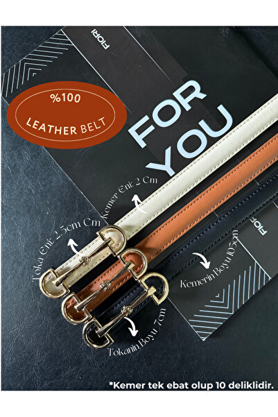 Fiori 3'lü Hakiki Bombeli Deri Uzun Tokalı Ince Kadın Kemeri, Ceket Kemeri, Gömlek Kemeri, Elbise Kemeri
