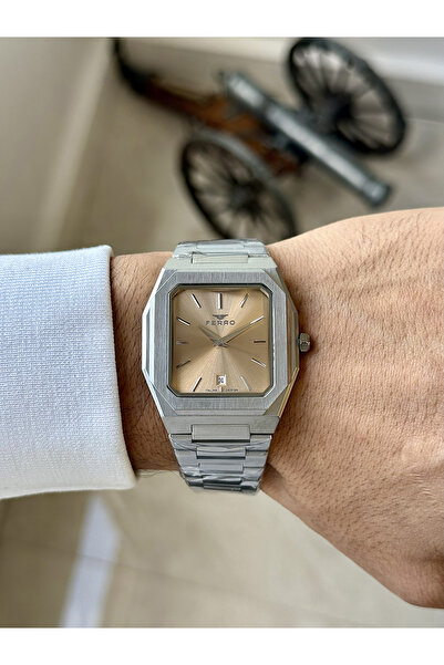 FERRO Silver Steel Band Men's Wristwatch F11481Awt-A19 3 Atm Water Resistant 2 Year Warranty Gift Packed