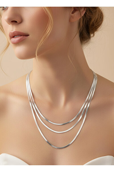 Silay قلادة سلسلة من الفولاذ الإيطالي مكونة من 3 قطع من الفولاذ المقاوم للصدأ