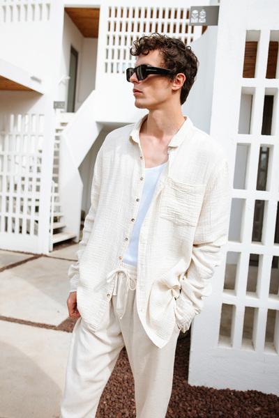 İKİKIZ Men's Crinkle Linen Shirt