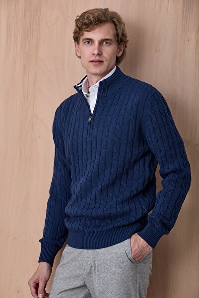 SMILE Dramen Dark Indigo 100% Cotton Zippered Knitwear