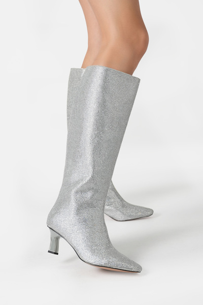 Katy Perry Zaharrah Women's Silver Stone Detailed Heeled Boots