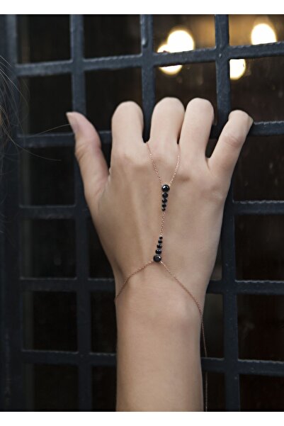 SUNSHINE 925 Ayar Rose Kaplamalı Siyah Taşlı Tasarım Gümüş Şahmeran