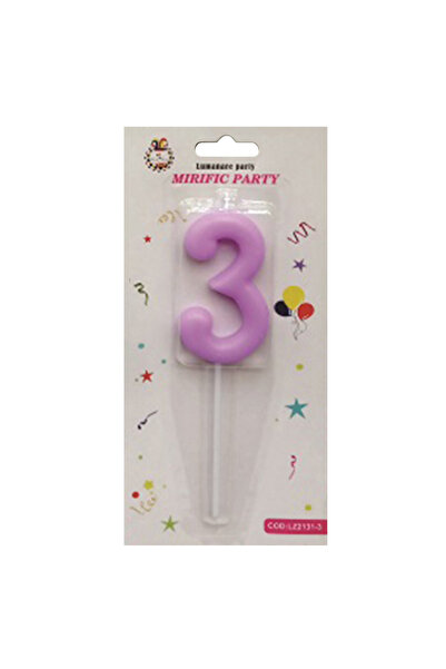 Mirific Party Cake candle, purple, 7 cm, number 3
