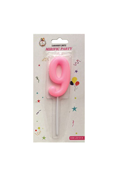 Mirific Party Cake candle, pink, 7 cm, number 9