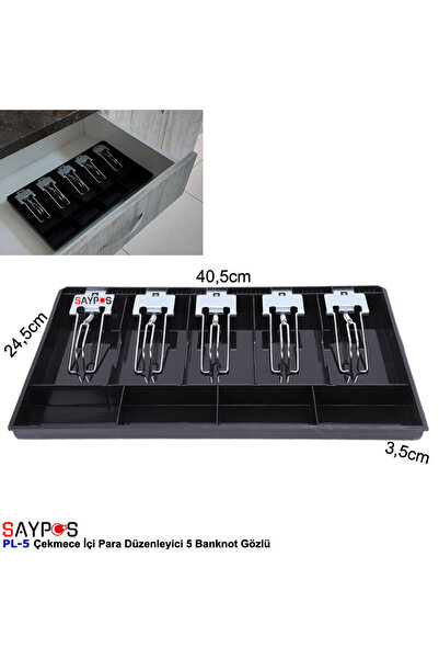 SAYPOS Metal Mandallı Rampalı Çekmece İçi Para Düzenleyici 5 Banknot 4 Bozuk Para Gözlü 40,5x24,5x3,5cm